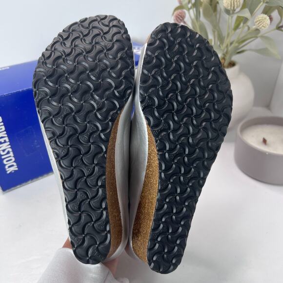 Papillio Birkenstock Debby Slip On Wedge Silver Metallic Women 7/EU38 Tried On - Picture 9 of 12